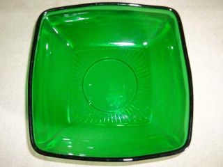 2 Anchor Hocking Forest Green 1950s Charm Soup / Small Vegetable Bowls 6 " Sq.