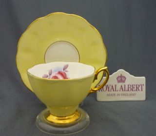 Vintage Yellow Painters Rose Royal Albert England Bone China Tea Cup Saucer Duo