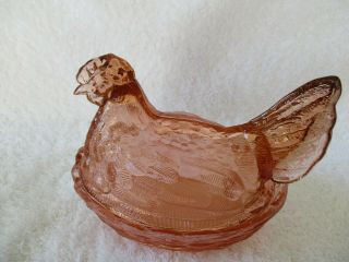 Indiana Glass Hen On Nest Pink/rose Glass Bottom 6 " L 4 3/4 " W Tp On 5 " T