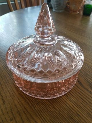 Indiana Glass Princess Cut Pink Candy Dish W/ Lid Euc.  A1