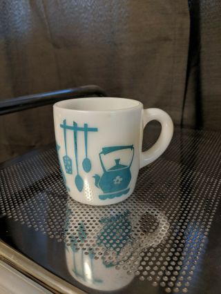 Vintage Hazel Atlas Milk Glass Coffee Cup Turquoise Kitchen Utensils Coffee Pots