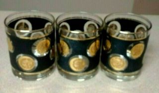 Vintage Libbey Black and Gold COIN GLASSES,  SET OF 4,  Whiskey - Cocktail 2