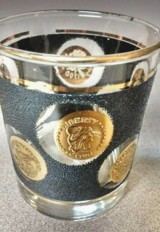 Vintage Libbey Black and Gold COIN GLASSES,  SET OF 4,  Whiskey - Cocktail 5