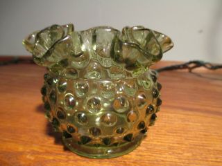 Fenton Vase Colonial Green Glass 3 " Hobnail Scalloped Ruffled