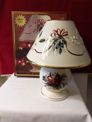 Lenox Winter Greetings Candle Lamp Shade & Glass Holder 24k Gold Trim 10 "
