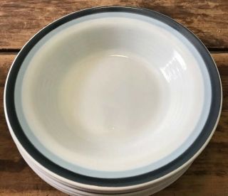 Pfaltzgraff Sky 5 8.  5 " Large Soup Bowls Vintage Usa White & Blue Ring Stoneware