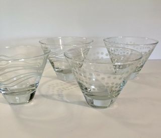 Mikasa Crystal Cheers Stemless Martini Glasses Goblets Etched Dot & Wave