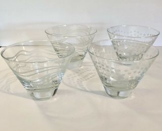 MIKASA Crystal CHEERS Stemless Martini Glasses Goblets Etched Dot & Wave 2