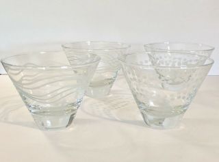 MIKASA Crystal CHEERS Stemless Martini Glasses Goblets Etched Dot & Wave 3