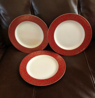 Mikasa Parchment Red Set Of 3 Fine China 8.  25” Salad Plates L3471