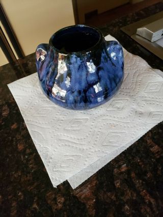 Vintage Brush Mccoy Pottery Blue Onyx Glazed Squat Vase