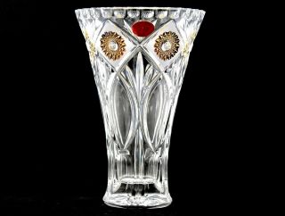 Vintage Germany Lead Crystal Vase Anna Hutte Bleikristall Gold Rose 24