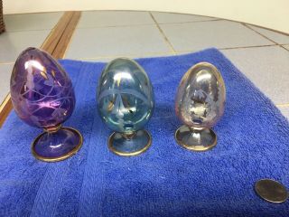 3 Hand Crafted Crystal Eggs By Royal Limited – Made In Egypt – Colors