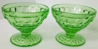 Vintage Green Depression Glass - Cubist Footed Sherbet (set Of 2).