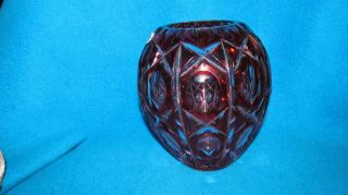 Kusak Western Germany Red Ruby Cut To Clear Crystal Vase Label