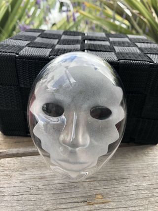 Lead Crystal Cut Glass Face Sculpture Paper Weight Art