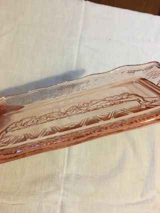 Vintage 11 X 7 Tiara Indiana Rose Pink Glass Bread Tray Plate The Last Supper 3
