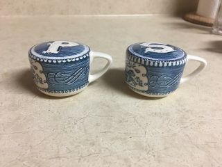 Vintage Currier And Ives Royal China Salt And Pepper Shakers W/corks