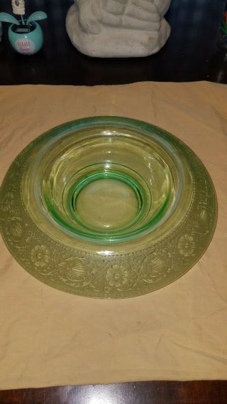 Cambridge 11 1/2 " Bowl Green Rolled Edge Flower Signed C In Triangle Rare Antiqu