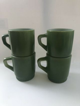 4 Vintage Anchor Hocking Fire King Avocado Green Stackable Coffee Cups Mug