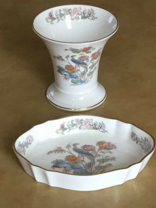 Vintage Wedgwood Kutani Crane Bone China Posey Pot & Oval Dish - Made In England