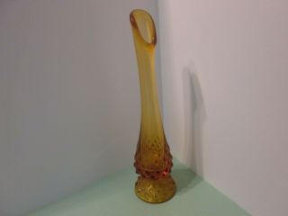 Vintage Fenton Amber Hobnail Footed Swung Vase 10 "