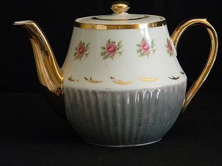 Vintage Teapot With Gold Trim,  Roses,  And Lusterware Bottom - Made In Japan