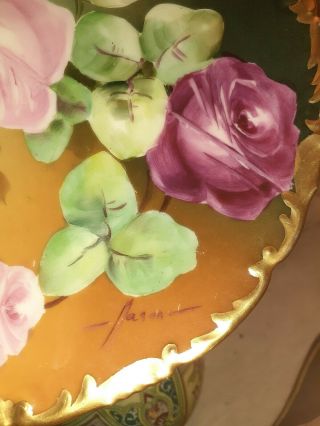Vintage T & V Limoges Hand Painted Rose ' s Plate w/Gold Edging Signed. 2
