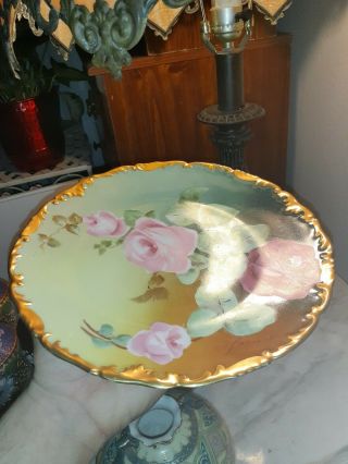 Vintage T & V Limoges Hand Painted Rose ' s Plate w/Gold Edging Signed. 3