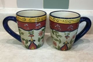 Pier 1 Vallarta Hand - Painted Earthenware Coffee Mugs Set Of 2