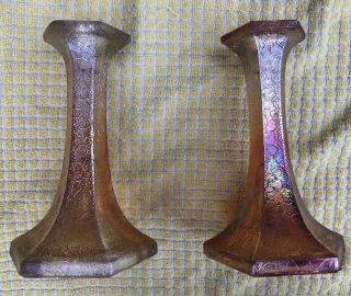 Vintage Textured Carnival Glass Candlesticks Set Of Two " Marigold " Jeanette?