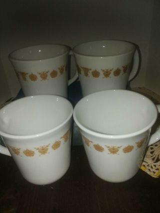4 Vintage Corningware Corelle BUTTERFLY GOLD Mugs Coffee Cups CORNING MUGS 2