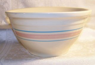 Vintage Mccoy Pottery Ovenware Pink And Blue Stripe Batter Bowl 10