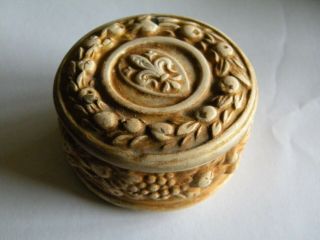 Vintage Marked Terra Cotta Decorated Small Pottery Ring Or Trinket Box Italy