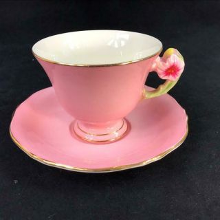 Vintage Royal Winton England Petunia Flower Handle Pink Cup Saucer Crazing