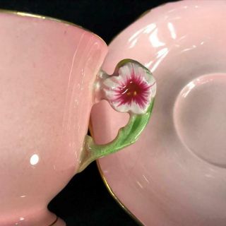 Vintage Royal Winton England PETUNIA Flower Handle Pink Cup Saucer CRAZING 2