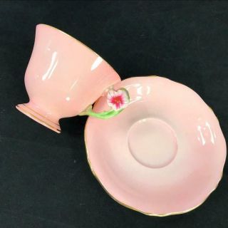 Vintage Royal Winton England PETUNIA Flower Handle Pink Cup Saucer CRAZING 3