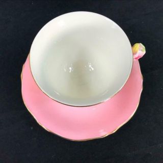 Vintage Royal Winton England PETUNIA Flower Handle Pink Cup Saucer CRAZING 4
