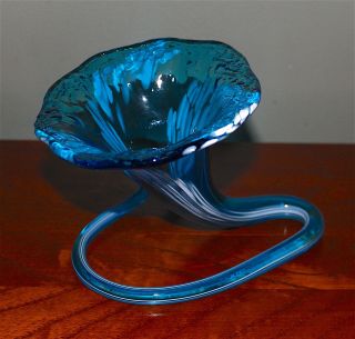 Vase (bud) Lily Shaped Hand - Blown Crystal Clear Blue Glass Unusual & Elegant