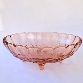 Vintage Indiana Glass Oval Footed Fruit Bowl Centerpiece Garland Dusty Pink