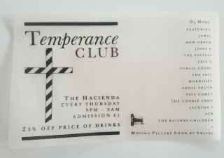 Hacienda Fac51 Factory Records Temperance Club Flyer 1986 Dave Haslam