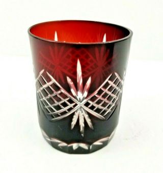 Ruby Red Cut To Clear Whiskey Old Fashioned Rocks Glass Tumbler