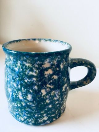Vtg Gerald E.  Henn,  Roseville Pottery Blue Green Spongeware Tea Coffee Mug