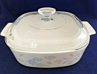 Corning Ware Pastel Bouquet A - 2 - B Casserole With A - 9 - C Glass Lid Euc