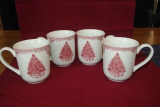Johnson Brothers China Set Of 4 Old Britain Castles Pink Christmas Tree Mugs