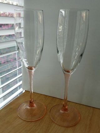 Pair (2) Toasting Flutes Champagne Rose Luminarc Cristal D 
