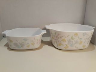 Vintage Corning Ware " Pastel Bouquet " Casserole Dishes 3 And 1.  5 Liters No Lid