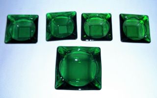 Set Of 5 Vintage Forest Green Ash Trays,  Anchor Hocking Glass Co.  1950 - 1957