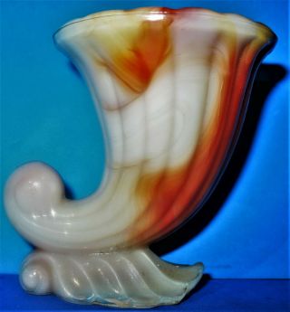 Vtg Akro Agate Orange Swirl Slag Glass Cornucopia Toothpick Holder Uv 3”