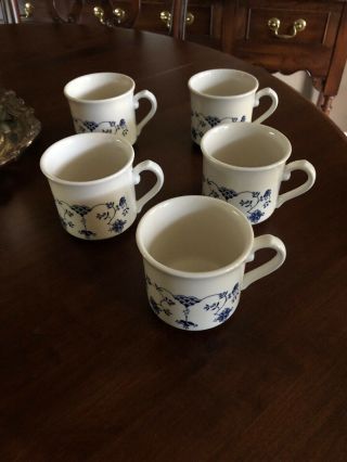 Set Of 5 Myott Finlandia Staffordshire Tea/coffee Cups England Blue White China
